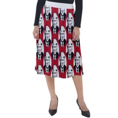 Trump Retro Face Pattern Maga Red Us Patriot Classic Velour Midi Skirt  by snek