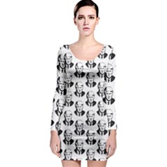 Trump Retro Face Pattern Maga Black And White Us Patriot Long Sleeve Bodycon Dress by snek