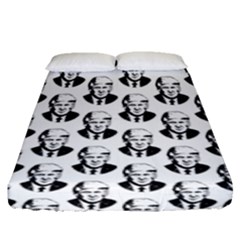 Trump Retro Face Pattern Maga Black And White Us Patriot Fitted Sheet (queen Size) by snek