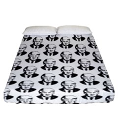 Trump Retro Face Pattern Maga Black And White Us Patriot Fitted Sheet (california King Size) by snek