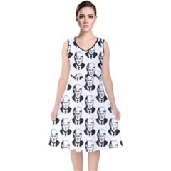 Trump Retro Face Pattern Maga Black And White Us Patriot V-neck Midi Sleeveless Dress  by snek