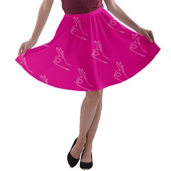 A-ok Perfect Handsign Maga Pro-trump Patriot On Pink Background A-line Skater Skirt by snek
