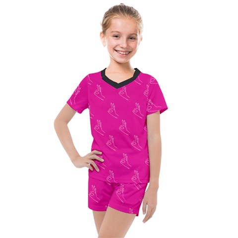 A-ok Perfect Handsign Maga Pro-trump Patriot On Pink Background Kids  Mesh Tee And Shorts Set by snek
