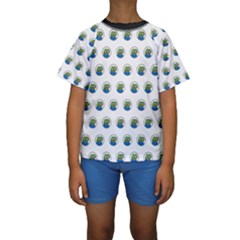 Apu Apustaja With Banana Phone Wall Eyed Pepe The Frog Pattern Kekistan Kids  Short Sleeve Swimwear by snek