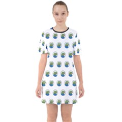 Apu Apustaja With Banana Phone Wall Eyed Pepe The Frog Pattern Kekistan Sixties Short Sleeve Mini Dress by snek