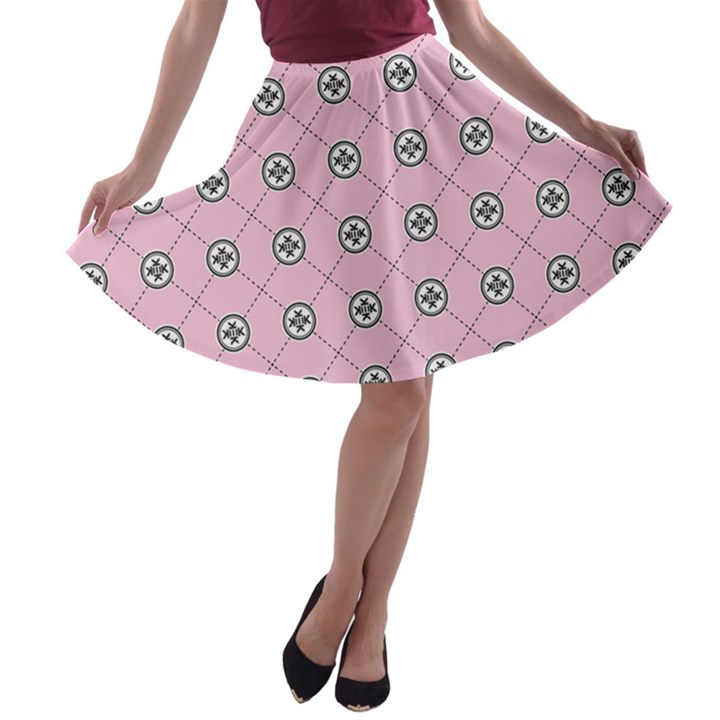 Kekistan logo pattern on pink background A-line Skater Skirt