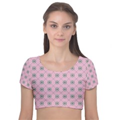 Kekistan Logo Pattern On Pink Background Velvet Short Sleeve Crop Top  by snek