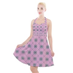 Kekistan Logo Pattern On Pink Background Halter Party Swing Dress  by snek