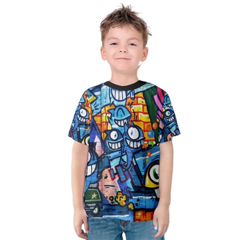 Graffiti Urban Colorful Graffiti Cartoon Fish Kids  Cotton Tee by genx