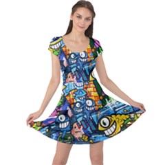 Graffiti Urban Colorful Graffiti Cartoon Fish Cap Sleeve Dress by genx