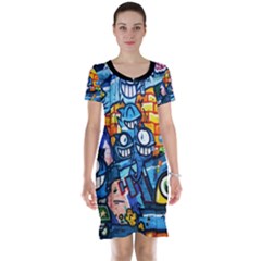 Graffiti Urban Colorful Graffiti Cartoon Fish Short Sleeve Nightdress by genx