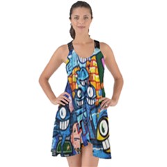 Graffiti Urban Colorful Graffiti Cartoon Fish Show Some Back Chiffon Dress by genx