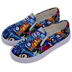 Graffiti Urban Colorful Graffiti Cartoon Fish Kids  Canvas Slip Ons by genx