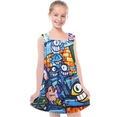 Graffiti Urban Colorful Graffiti Cartoon Fish Kids  Cross Back Dress by genx