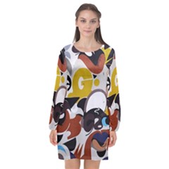 Graffiti Urban Colorful Graffiti City Wall Hip Hop Music Singers Long Sleeve Chiffon Shift Dress  by genx