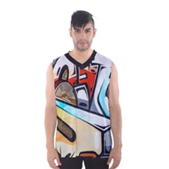 Blue Face King Graffiti Street Art Urban Blue And Orange Face Abstract Hiphop Men s Basketball Tank Top by genx