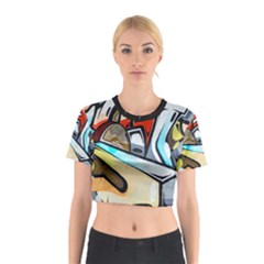 Blue Face King Graffiti Street Art Urban Blue And Orange Face Abstract Hiphop Cotton Crop Top by genx