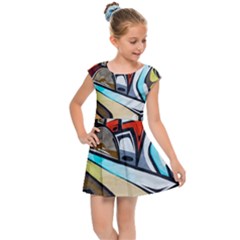 Blue Face King Graffiti Street Art Urban Blue And Orange Face Abstract Hiphop Kids  Cap Sleeve Dress by genx