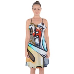 Blue Face King Graffiti Street Art Urban Blue And Orange Face Abstract Hiphop Ruffle Detail Chiffon Dress by genx