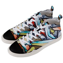 Blue Face King Graffiti Street Art Urban Blue And Orange Face Abstract Hiphop Men s Mid-top Canvas Sneakers by genx