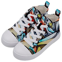 Blue Face King Graffiti Street Art Urban Blue And Orange Face Abstract Hiphop Kids  Mid-top Canvas Sneakers by genx