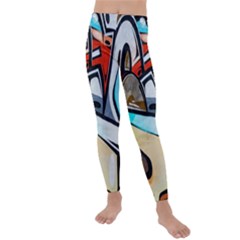 Blue Face King Graffiti Street Art Urban Blue And Orange Face Abstract Hiphop Kids  Lightweight Velour Leggings by genx