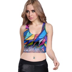 Urban Colorful Graffiti Brick Wall Industrial Scale Abstract Pattern Racer Back Crop Top by genx