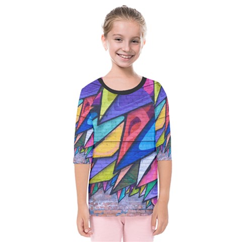 Urban Colorful Graffiti Brick Wall Industrial Scale Abstract Pattern Kids  Quarter Sleeve Raglan Tee by genx