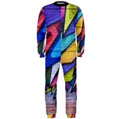 Urban Colorful Graffiti Brick Wall Industrial Scale Abstract Pattern Onepiece Jumpsuit (men)  by genx