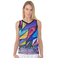 Urban Colorful Graffiti Brick Wall Industrial Scale Abstract Pattern Women s Basketball Tank Top by genx