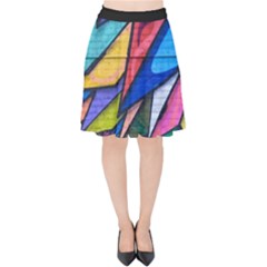 Urban Colorful Graffiti Brick Wall Industrial Scale Abstract Pattern Velvet High Waist Skirt by genx