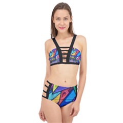 Urban Colorful Graffiti Brick Wall Industrial Scale Abstract Pattern Cage Up Bikini Set by genx