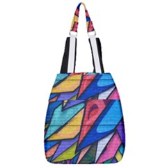 Urban Colorful Graffiti Brick Wall Industrial Scale Abstract Pattern Center Zip Backpack by genx