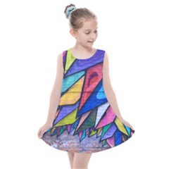 Urban Colorful Graffiti Brick Wall Industrial Scale Abstract Pattern Kids  Summer Dress by genx