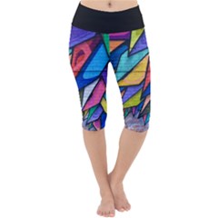 Urban Colorful Graffiti Brick Wall Industrial Scale Abstract Pattern Lightweight Velour Cropped Yoga Leggings by genx
