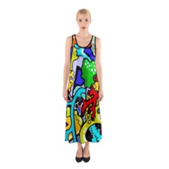 Graffiti Abstract With Colorful Tubes And Biology Artery Theme Sleeveless Maxi Dress by genx