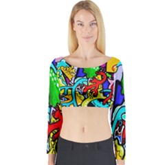 Graffiti Abstract With Colorful Tubes And Biology Artery Theme Long Sleeve Crop Top by genx