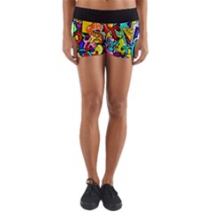 Graffiti Abstract With Colorful Tubes And Biology Artery Theme Yoga Shorts by genx