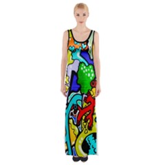 Graffiti Abstract With Colorful Tubes And Biology Artery Theme Maxi Thigh Split Dress by genx