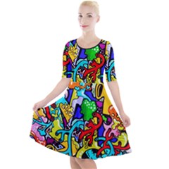 Graffiti Abstract With Colorful Tubes And Biology Artery Theme Quarter Sleeve A-line Dress by genx