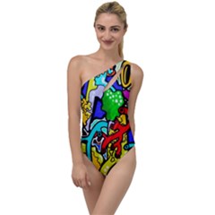Graffiti Abstract With Colorful Tubes And Biology Artery Theme To One Side Swimsuit by genx