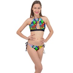 Graffiti Abstract With Colorful Tubes And Biology Artery Theme Cross Front Halter Bikini Set by genx