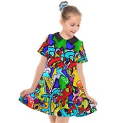 Graffiti Abstract With Colorful Tubes And Biology Artery Theme Kids  Short Sleeve Shirt Dress by genx