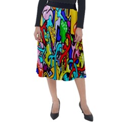 Graffiti Abstract With Colorful Tubes And Biology Artery Theme Classic Velour Midi Skirt  by genx