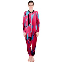 Graffiti Watermelon Pink With Light Blue Drops Retro Onepiece Jumpsuit (ladies)  by genx