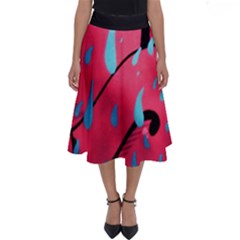 Graffiti Watermelon Pink With Light Blue Drops Retro Perfect Length Midi Skirt by genx