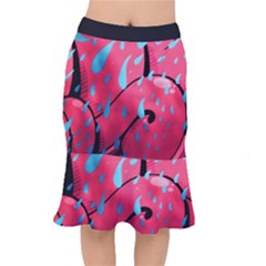 Graffiti Watermelon Pink With Light Blue Drops Retro Mermaid Skirt by genx