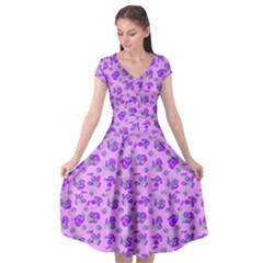 Lavender Floral   Cap Sleeve Wrap Front Dress by 1dsign