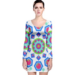 Mandala Geometric Design Pattern Long Sleeve Velvet Bodycon Dress by Pakrebo