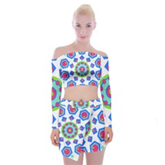 Mandala Geometric Design Pattern Off Shoulder Top With Mini Skirt Set by Pakrebo